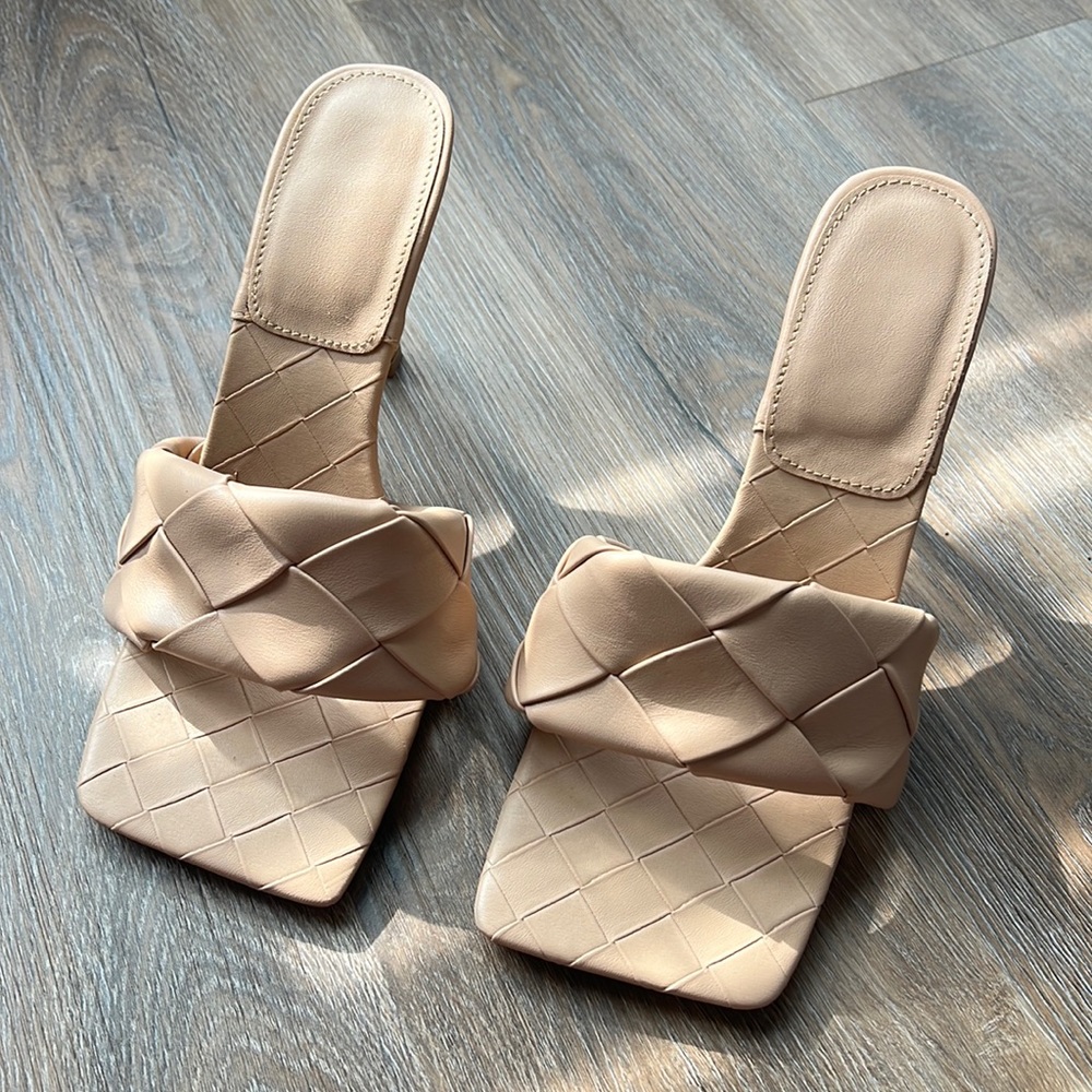 woven leather heels